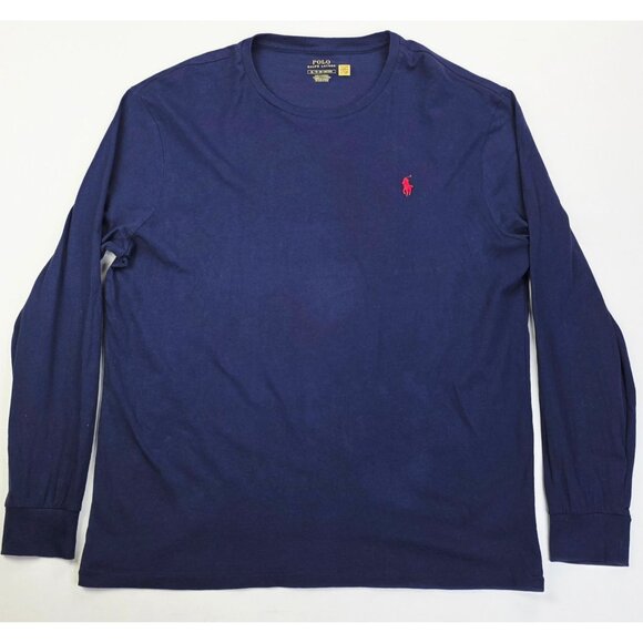 Polo Ralph Lauren Size XL Mens Navy Red Embroidered Pony Long Sleeve Fashion Tee - Picture 1 of 8